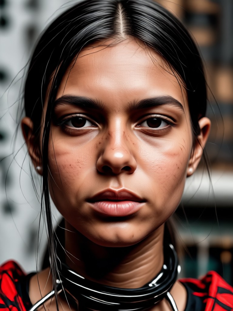 Artistic red and black female portrait AI generated