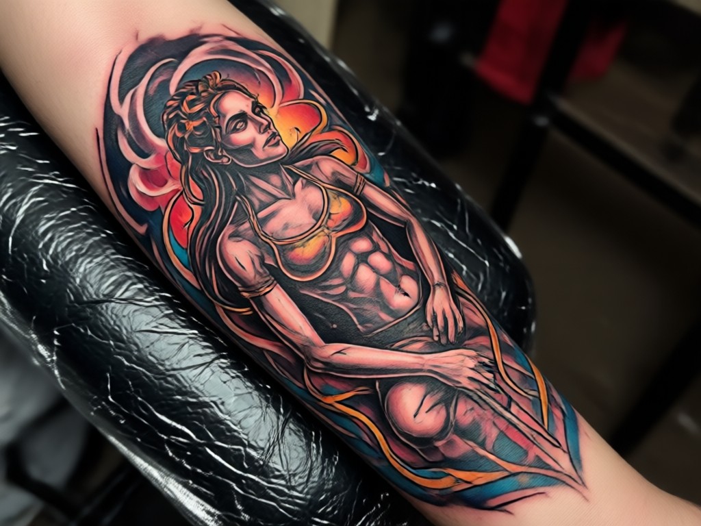 AI converting a photo of a flower into a neo traditional tattoo design