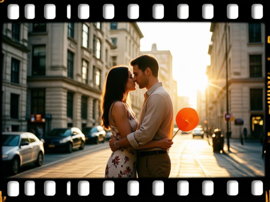 IA sugiriendo recorte panorámico dinámico para un retrato de pareja