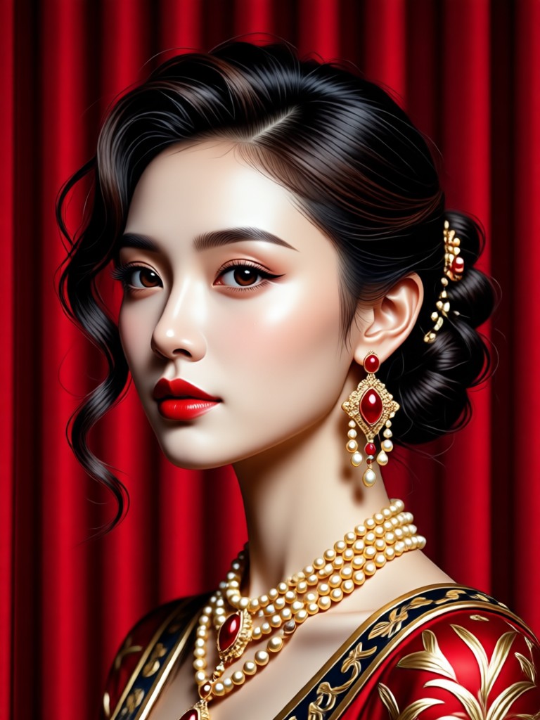 Creative portrait with textured red background