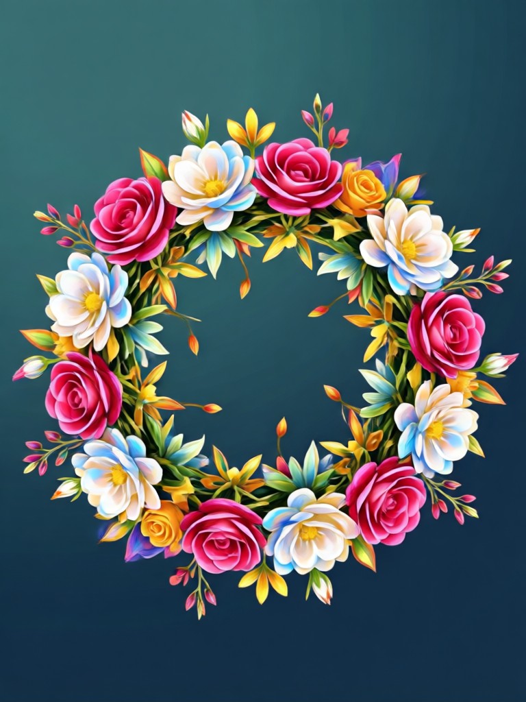 Elegante corona de flores de rosas blancas por IA para un retrato de boda