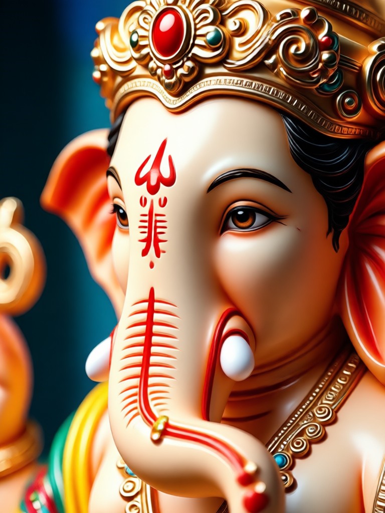 AI generated Ganpati close up portrait with divine aura