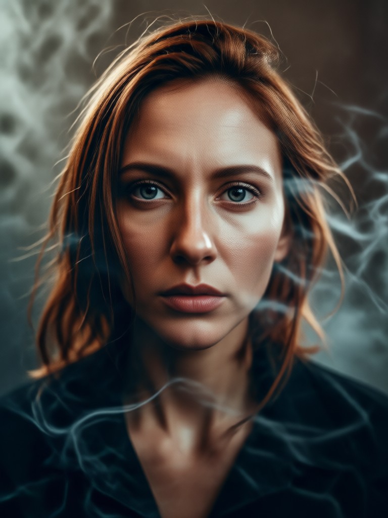 Cinematic smoky portrait with vibrant color pop