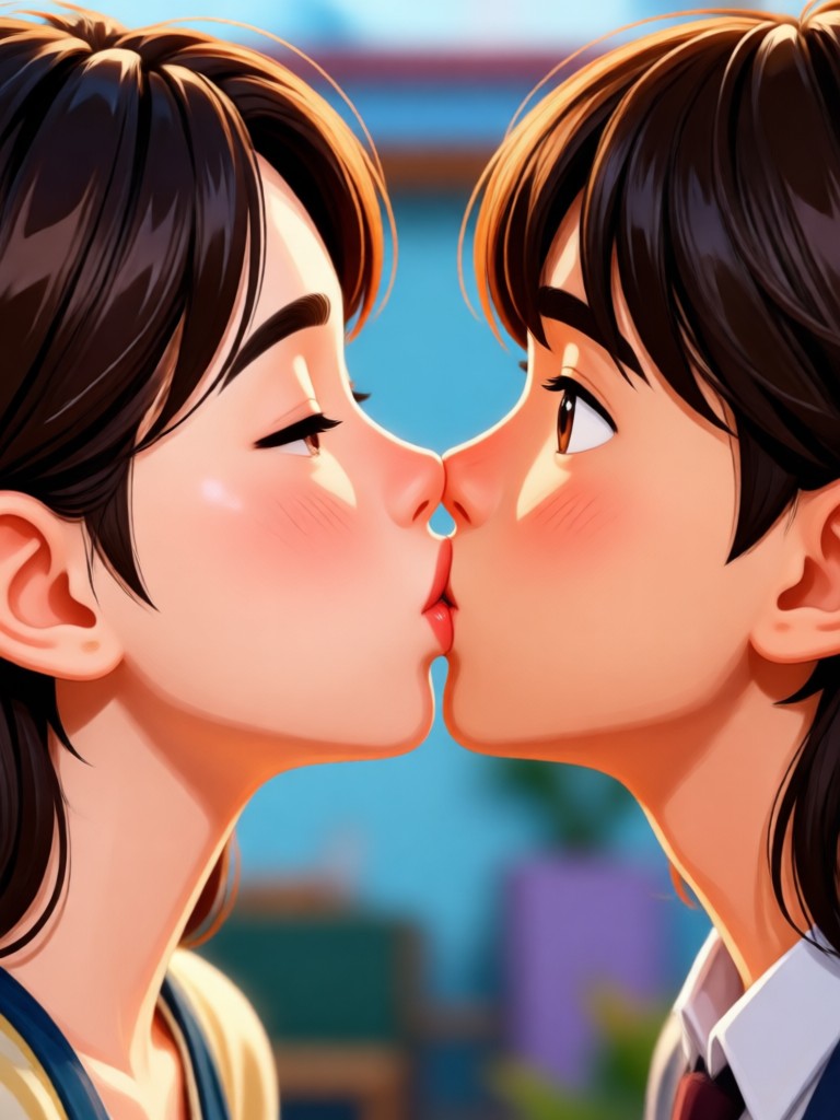 Pixel art 8 bit style retro kissing animation