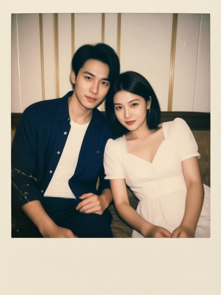 High contrast 90s Polaroid style photo