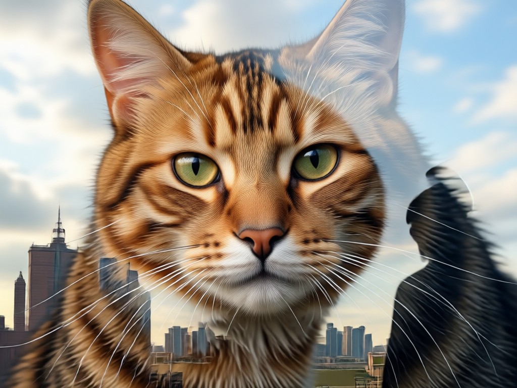 Memorial portrait of a pet merged with a sunset