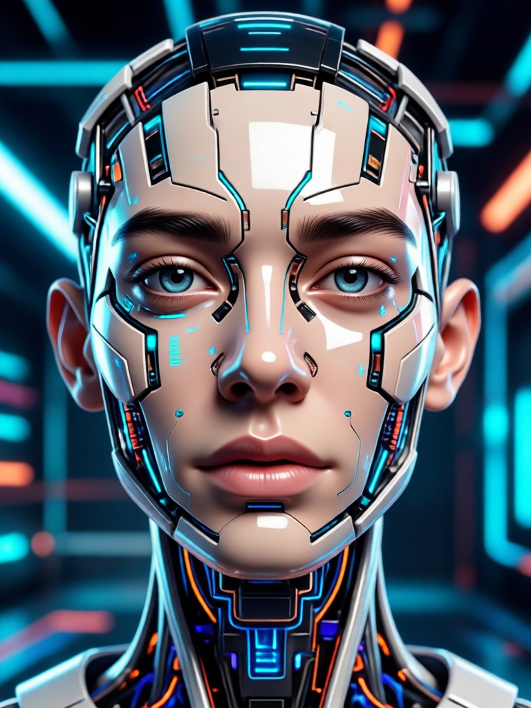 Cyberpunk neon lit AI generated face