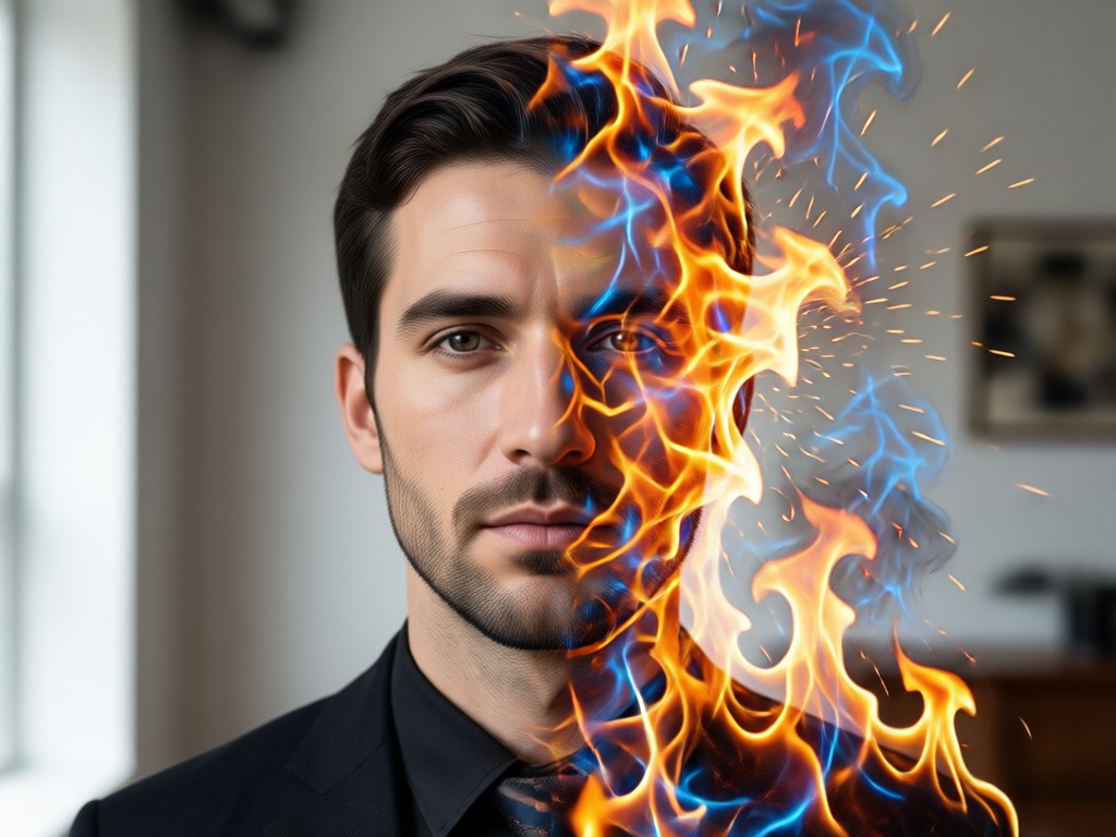 Symbolic meaning of fire double exposure art
