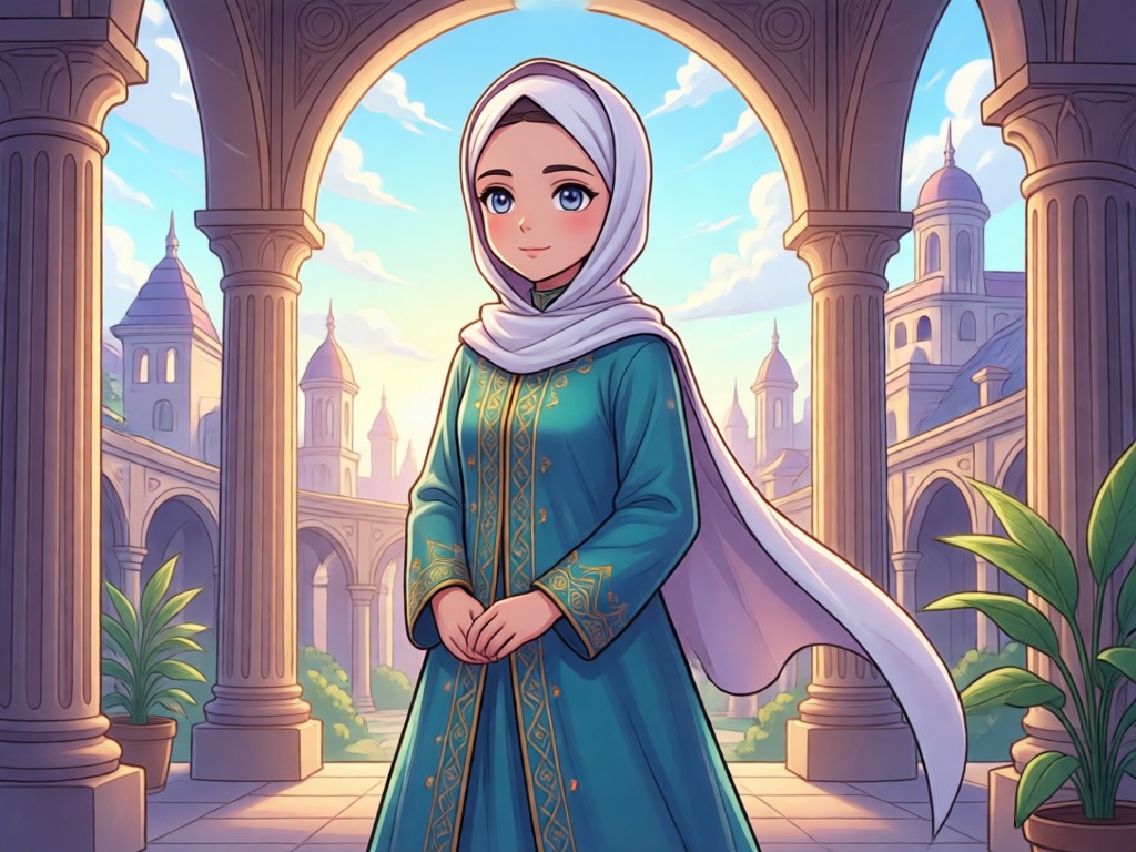 Customizable anime Muslim character with different expressions and accessories