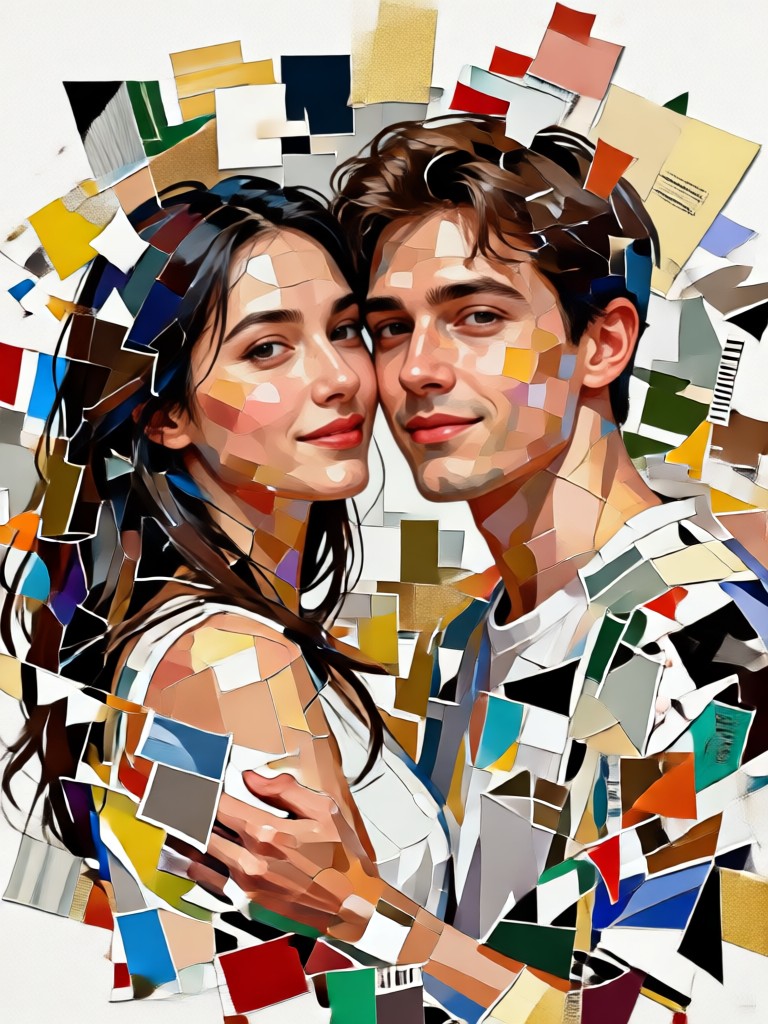 3D clay art style cute couple portrait