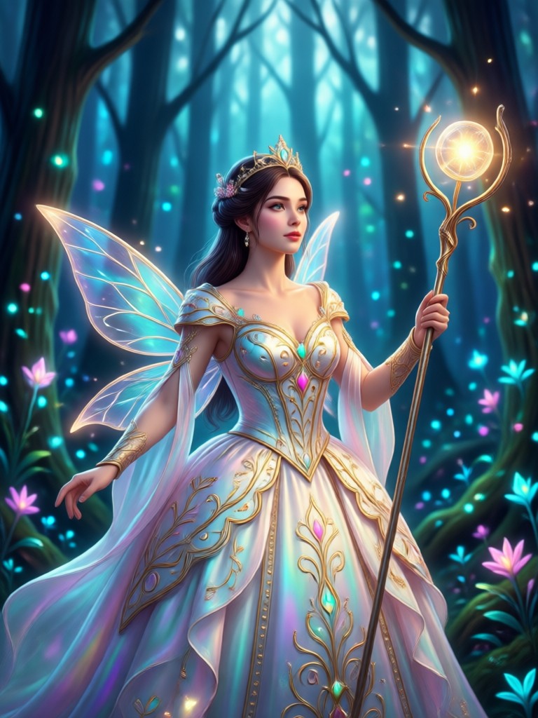 Transformação de princesa por IA com fundo mágico