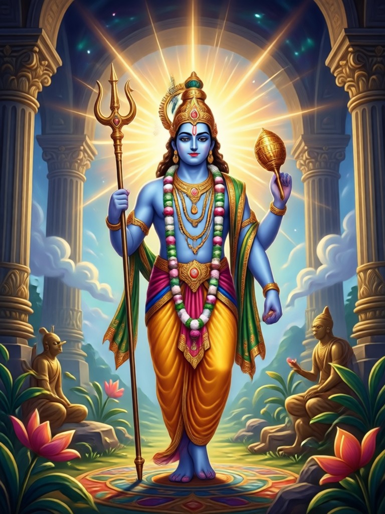 Krishna lifting Govardhan Hill 3D animation style AI