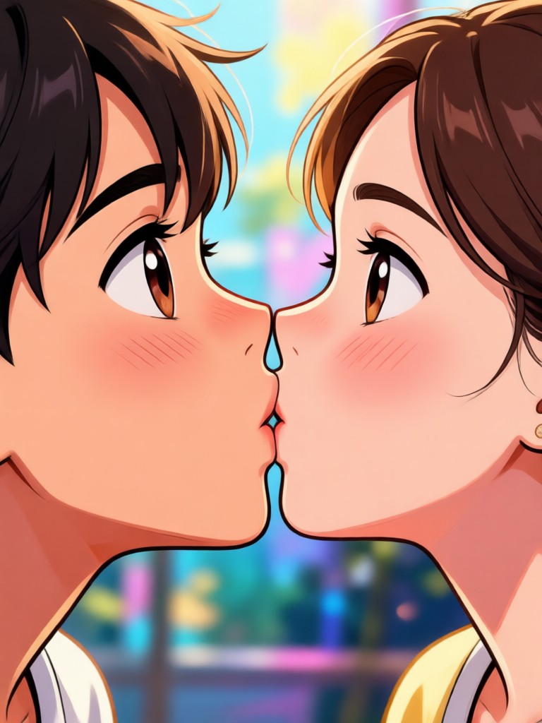 Anime character kissing animation from image