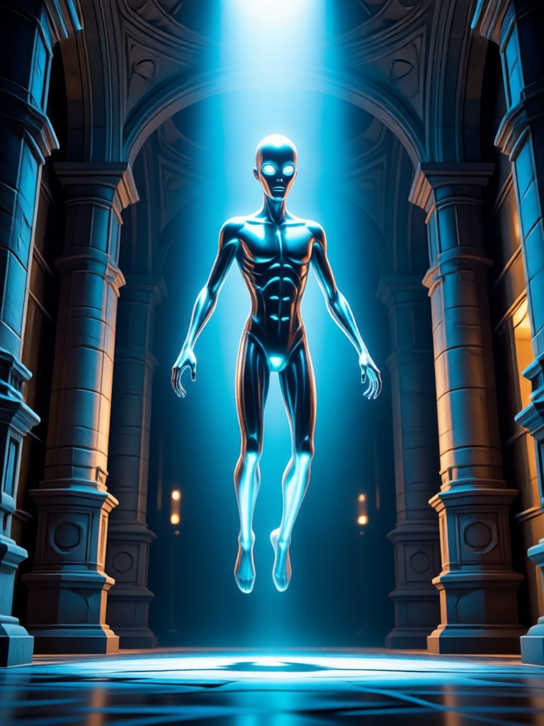 AI generated alien abduction video scene with UFO beam