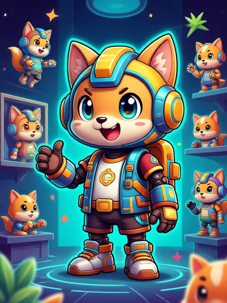 Maskottchen in Pose mit Produktintegration