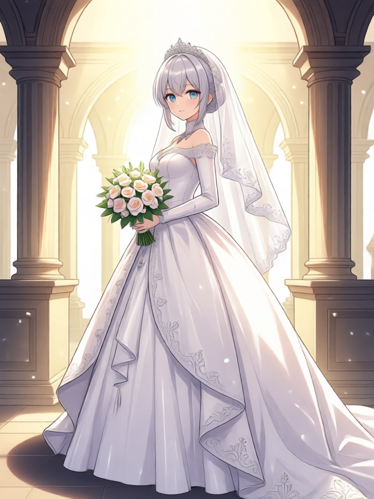 Bohemian anime bride with floral details