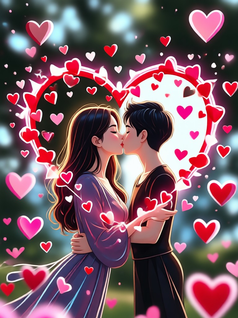 Vintage styled romantic AI kiss video