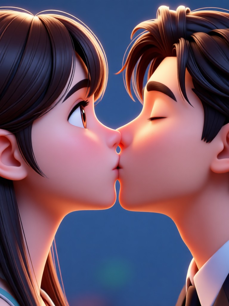 Comic book style pop art kissing avatars