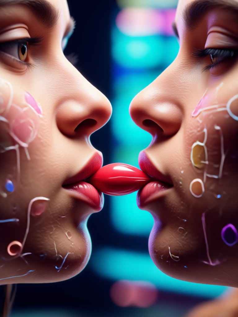 Humorous AI kiss between fictional characters