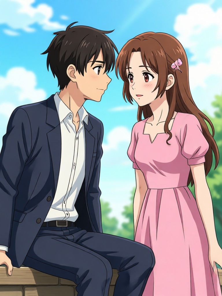 ロマンチックな桜のアニメカップル動画