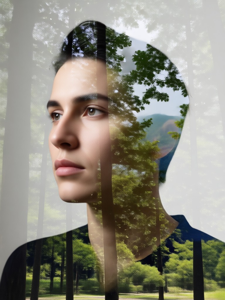 Ai generated double exposure portrait of a woman with an eagle