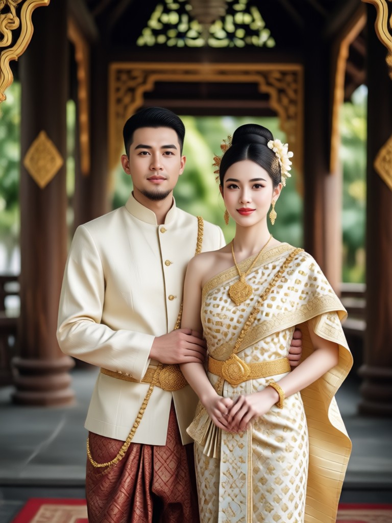 Modern twist on traditional Thai couple portrait
