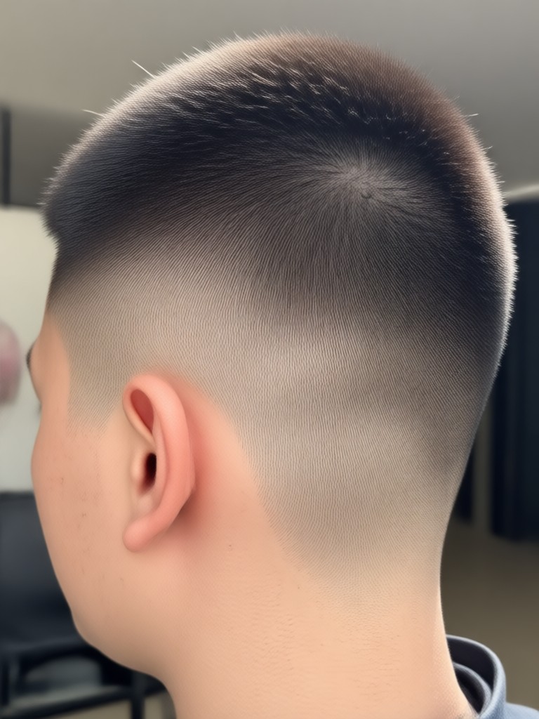Profile view showing clean buzz cut line