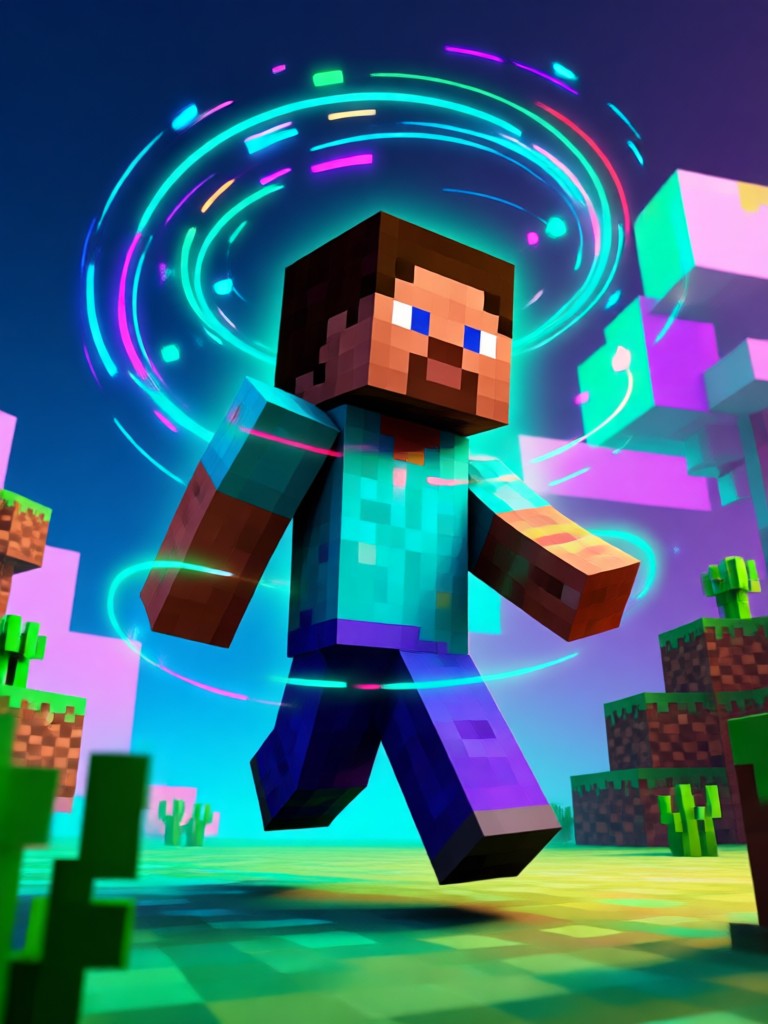 Blockige Fantasieszene von einem KI-Minecraft-Videogenerator