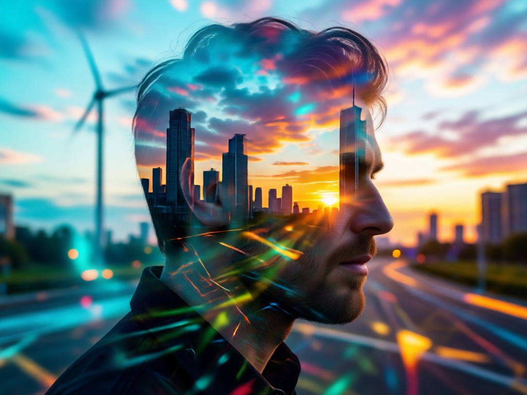 AI double exposure blending process demonstration