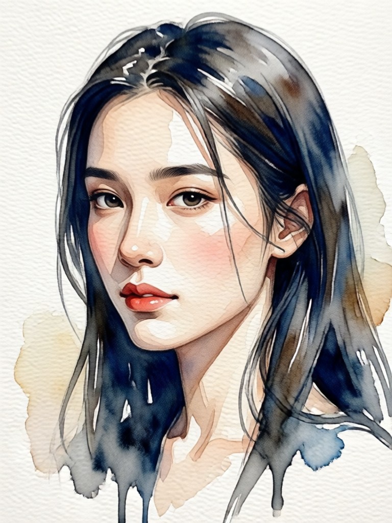 AI watercolor portrait of a woman with soft washes