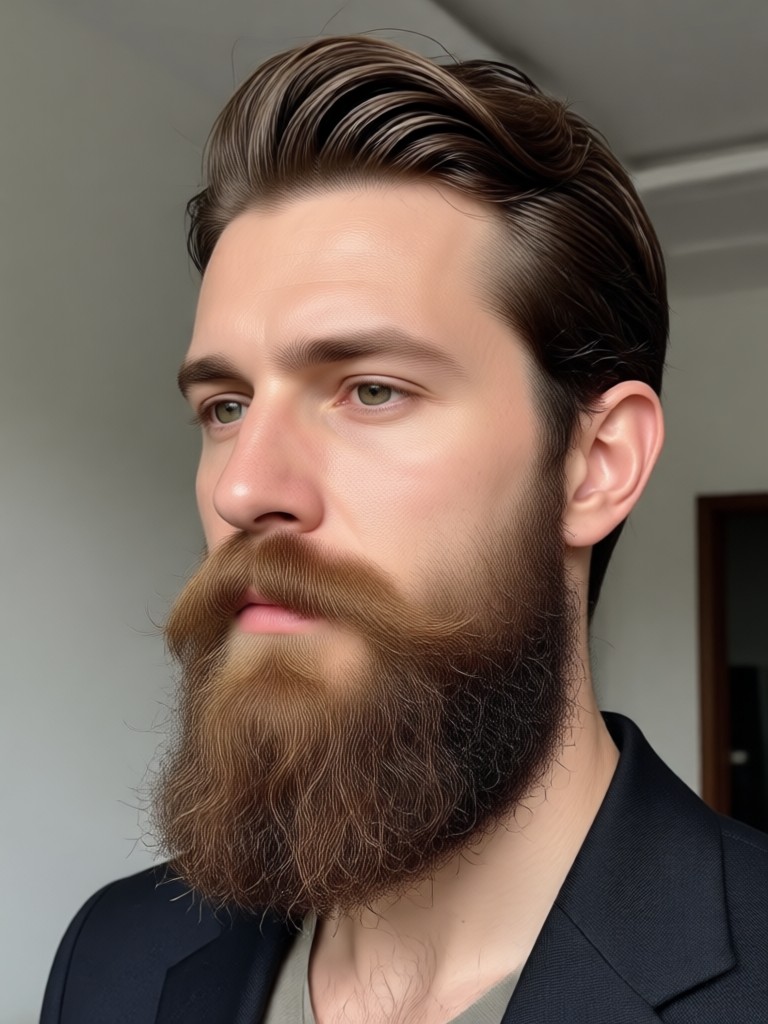 Man with AI generated full beard and mustache