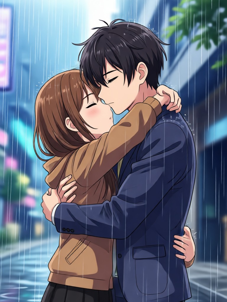 Touching anime rain embrace video clip