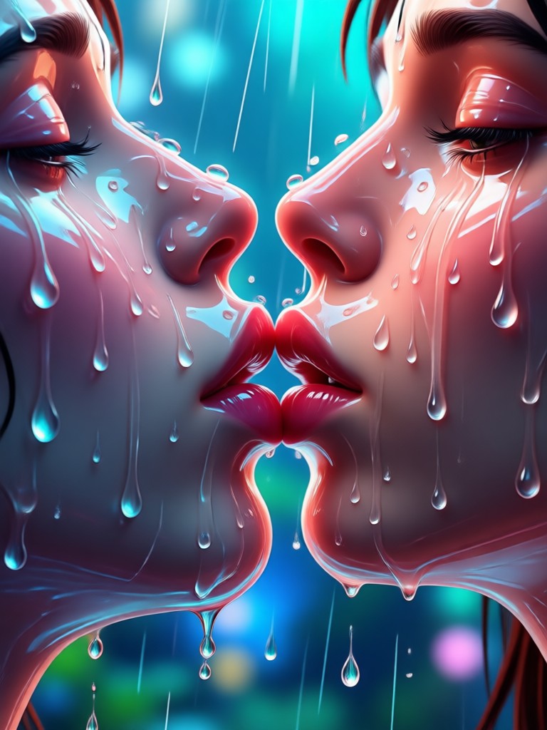 AI generated anime style rainy kiss scene