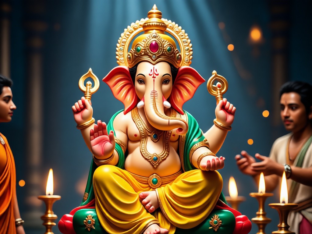 Animated Ganpati idol with water effects