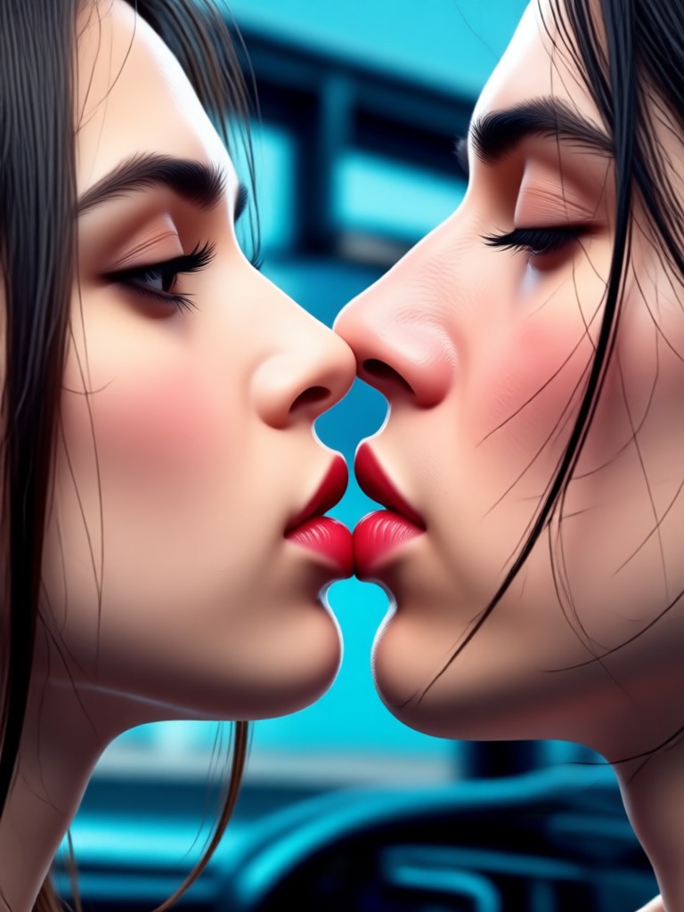 Video ciuman AI romantis saat matahari terbenam
