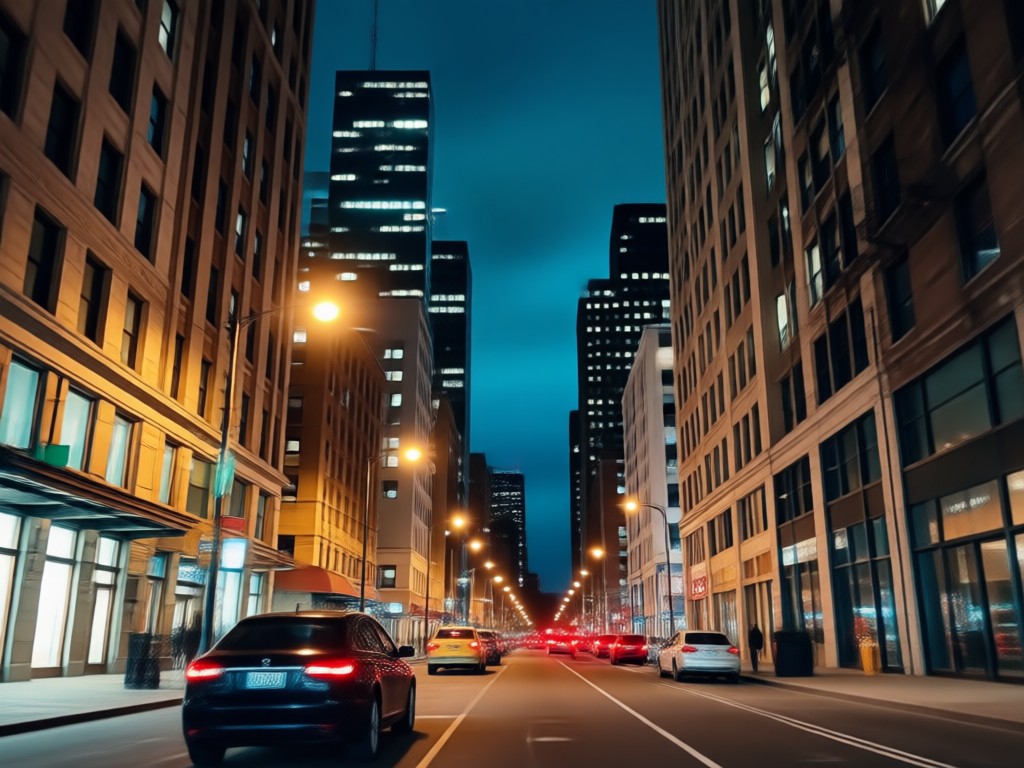 Usuario seleccionando un telón de fondo nocturno urbano de una galería