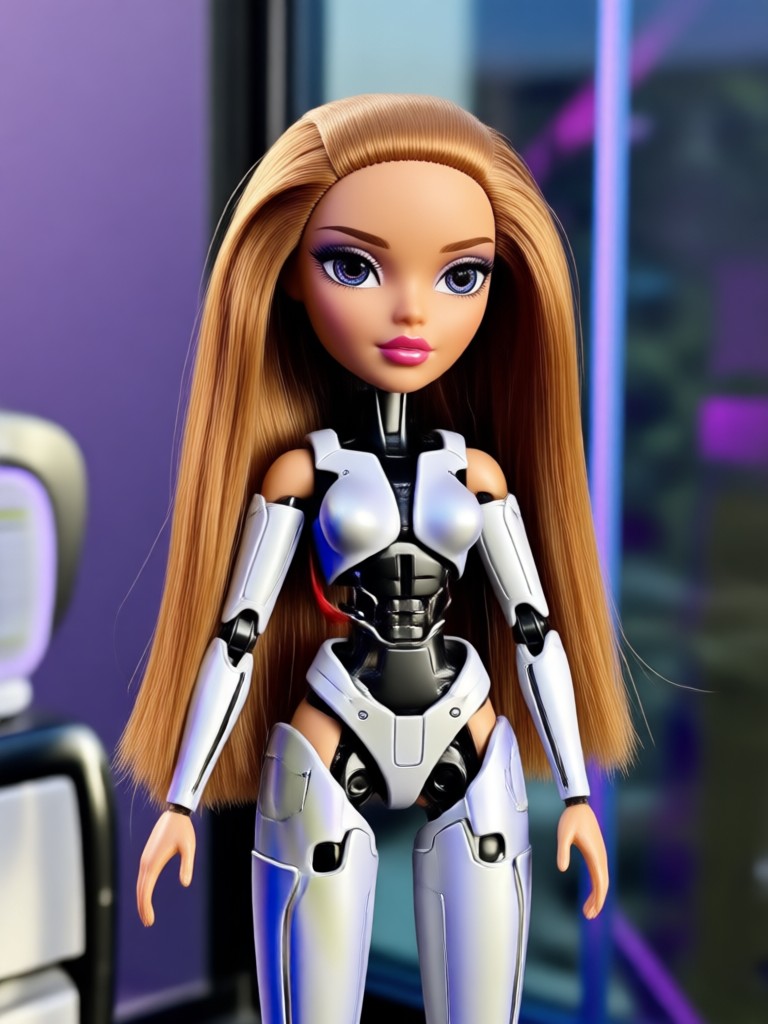 AI generated Bratz doll with colorful braids and bold lipstick