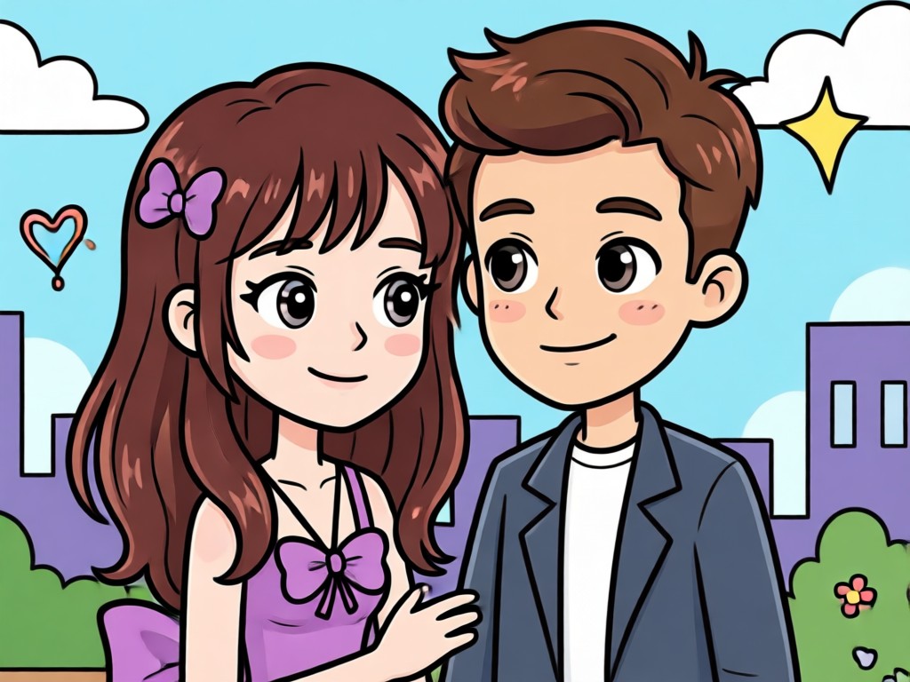 cartoon couple dalam pose romantis yang dihasilkan AI