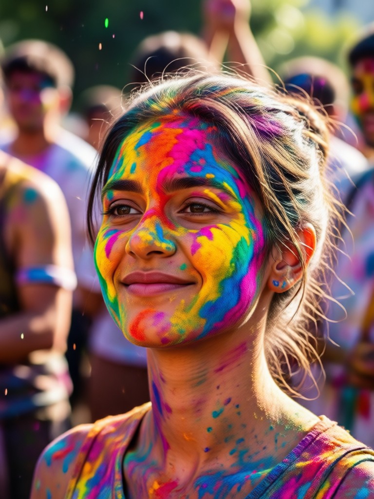 Traditional Holi style with bright powders