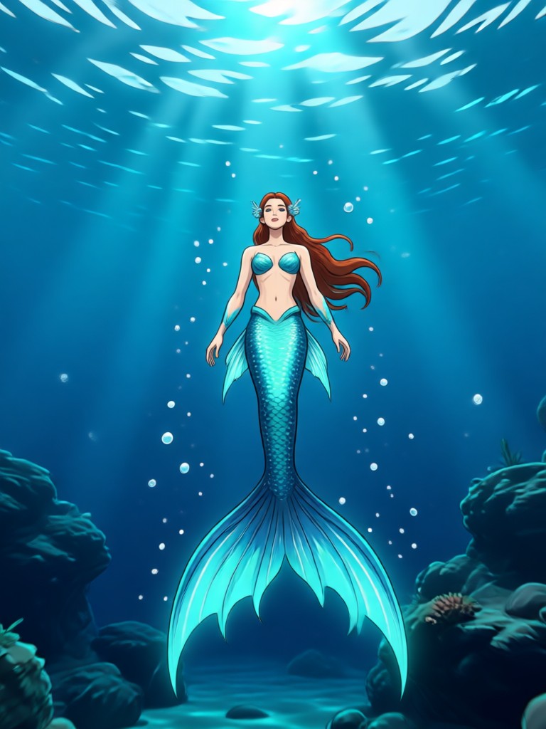 Fantasy underwater scene with AI effects
