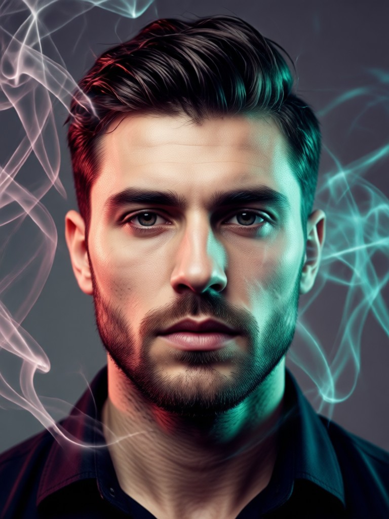 dramatic dark smoke background male portrait