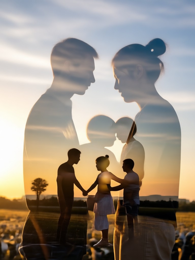 Family portrait with floral overlay