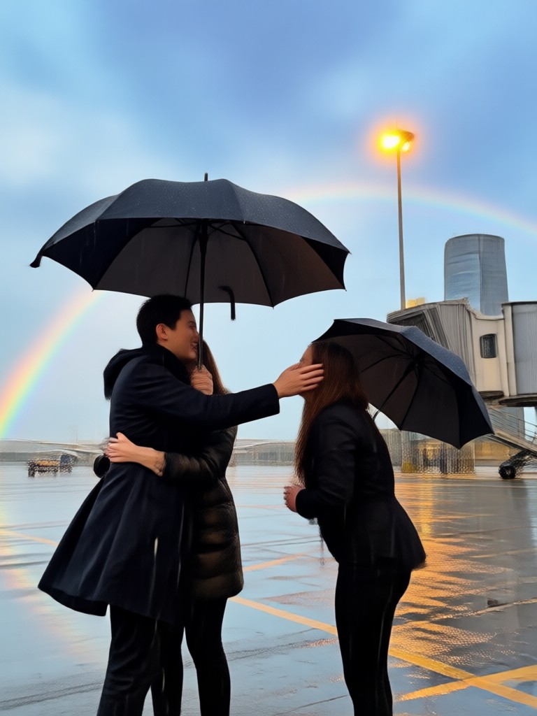 顔や服に雨粒がついたクローズアップハグ