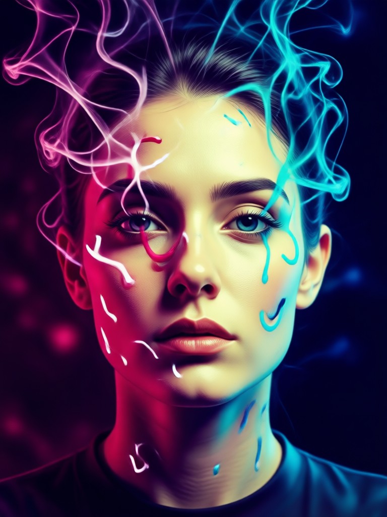 Efecto de retrato con humo azul y naranja
