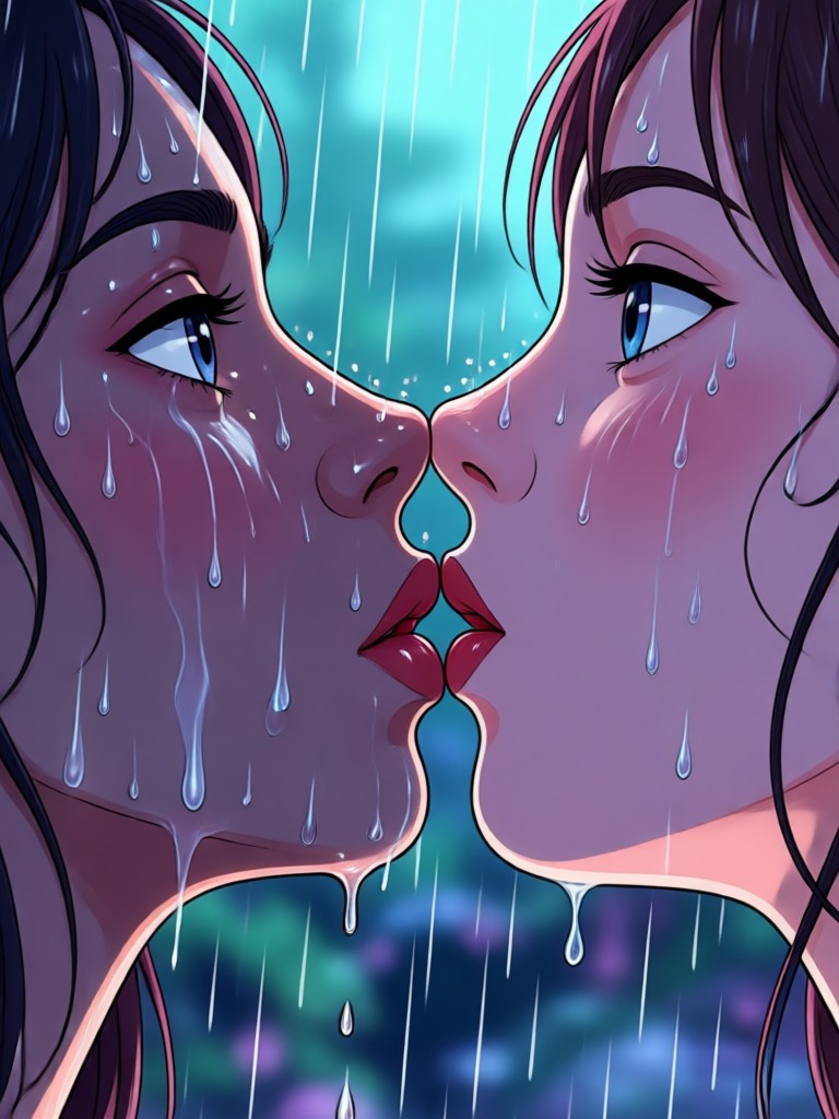 soft focus rainy forehead kiss animation