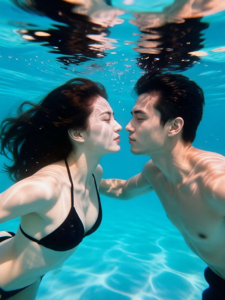 Close up intimate underwater couple portrait