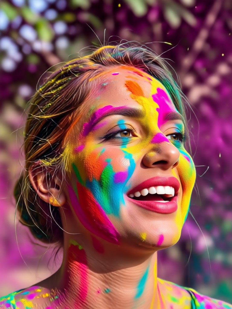 Before and after AI Holi photo editing