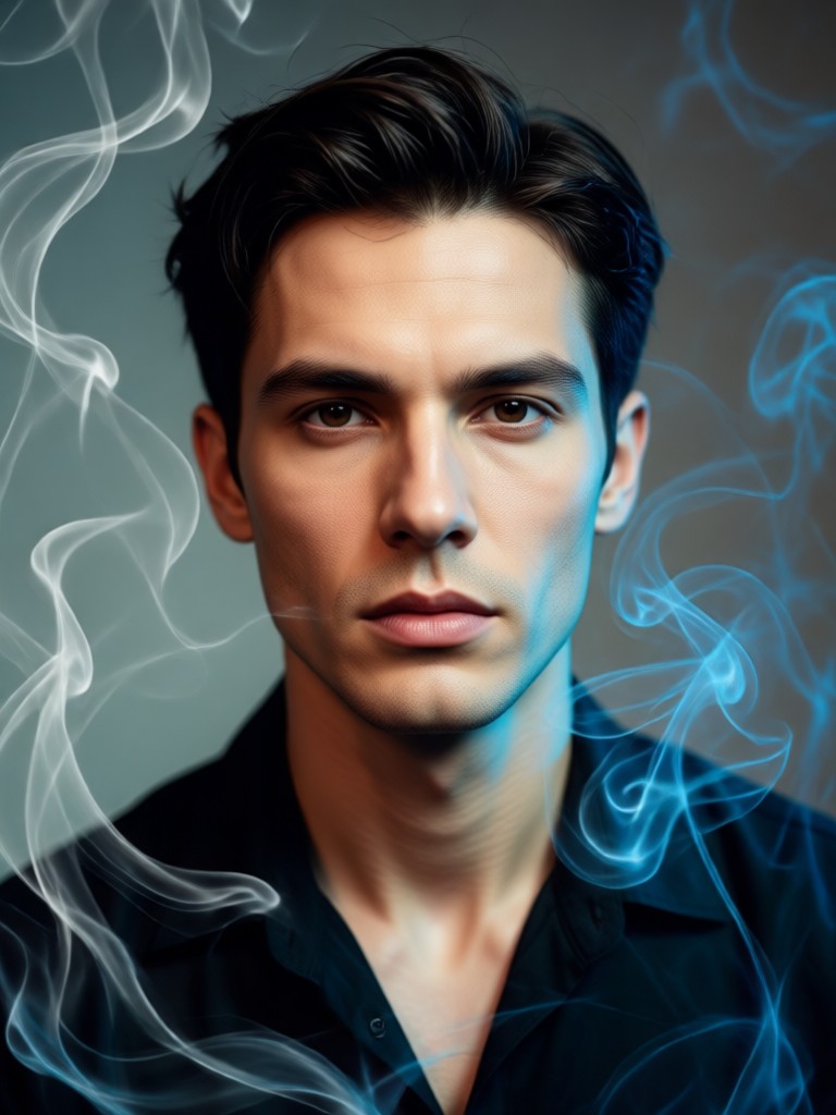 profile shot with dramatic smoke and shadow
