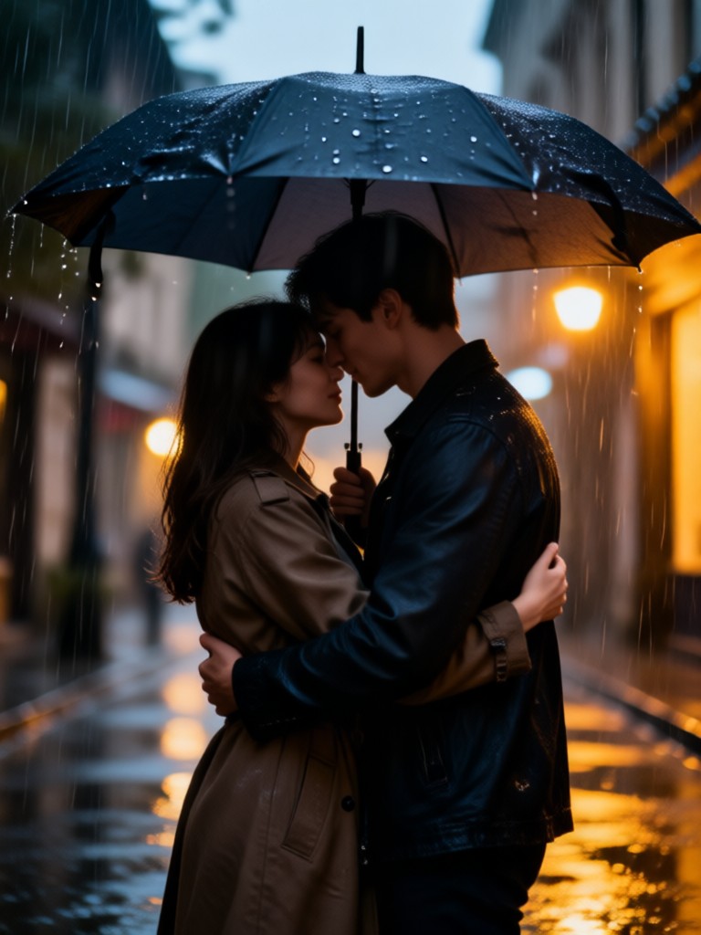 Cinematic couple cuddle effect with soft lighting