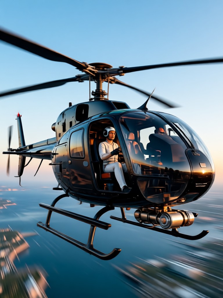 AI generated helicopter low flying over water